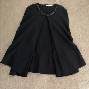 Leon Max Cape Poncho Black Jeweled Neck 
Wool Silk Elegant Evening Size XS